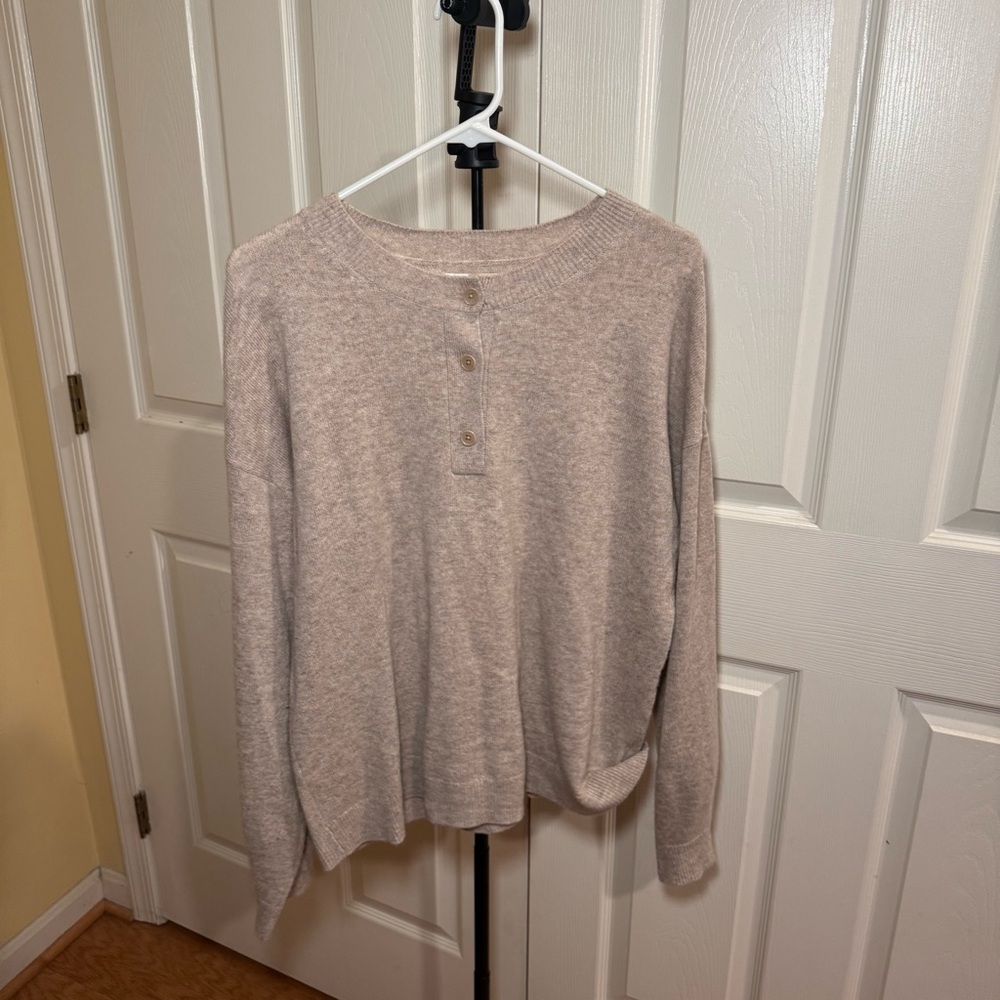 Reformation Beige Button-Up Cashmere Sweater